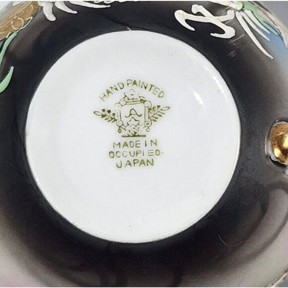 Vintage Dragonware Tea Cup & Saucer Occupied Japan Orange & Black - Picture 5 of 10